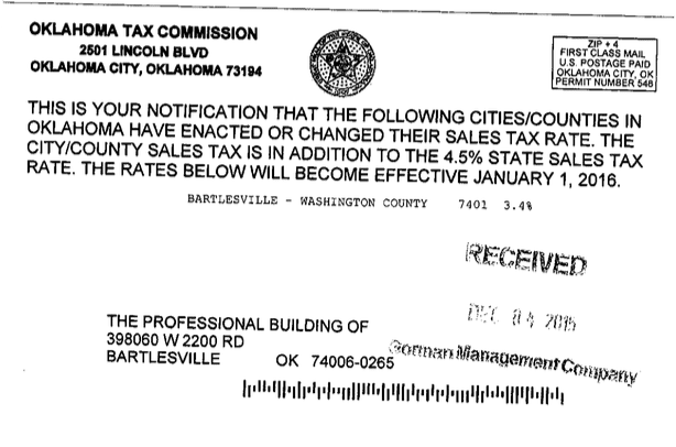 Oklahoma Sales Tax Chart