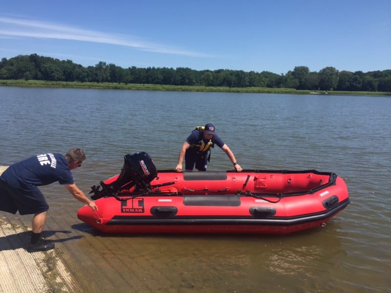 BFD trains with swift water rescue boat City of Bartlesville